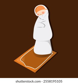 Muslimah do prayer movement in salat with brown sajadah