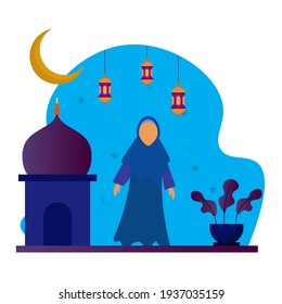 Moslemische Flachdesign-Illustration mit Laterne