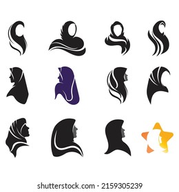 Modelo de logotipo de hijab de Muslimah Diseño de ilustraciones vectoriales