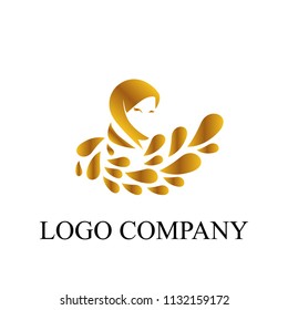 muslimah logo for hijab or scarf fashion product with gold colour, muslimah has mean great women with multi talent