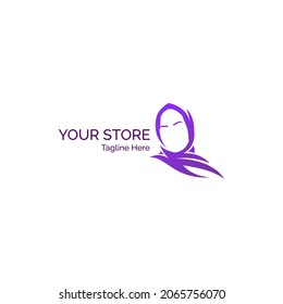 Muslimah logo for hijab or scarf fashion product.  Hijab girl women head cover vector pueple logo isolated.