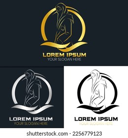 muslimah logo and hijab logo. symbol, fashion logo. A fashion muslimah with a distinctive idea..Muslimah has some really talented women. three colours (gold, silver and black). eps 10 vector. 
