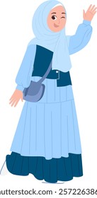 Muslimah in Modest Fashion with Sling Bag Illustration