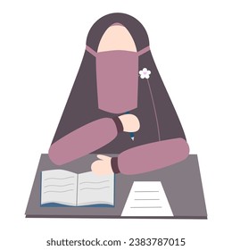 
Muslimah niqabis estudia, lee y escribe