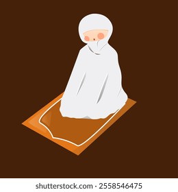 Muslimah sit down prayer in salat