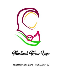 muslimah wear logo for hijab or scarf fashion product with gold colour, muslimah means great women with multi talent