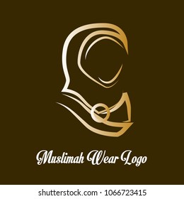 muslimah wear logo for hijab or scarf fashion product with gold colour, muslimah means great women with multi talent