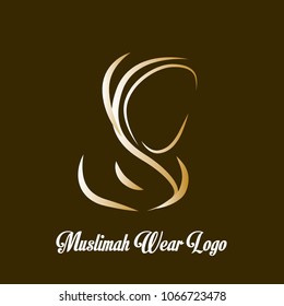 muslimah wear logo for hijab or scarf fashion product with gold colour, muslimah means great women with multi talent