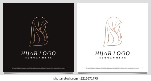 Muslimah women logo design wearing hijab with line art concept and creative element