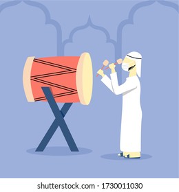 
Muslims are beating drum for Eid prayer,en eid physical distance