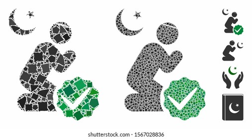 For muslims composition of tremulant parts in variable sizes and shades, based on for muslims icon. Vector unequal items are organized into composition. For muslims icons collage with dotted pattern.