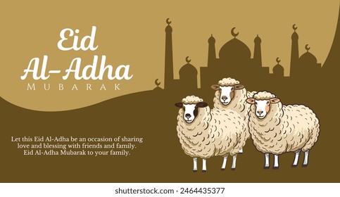 muslims holyday Eid Adha Mubarak calligraphy in english. greeting calligraphy for Adha celebration. Islamic art for Adha Eid of qurbani of sheep. Translated Blessed Sacrifice day.