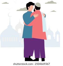 Muslims are hugging each other.