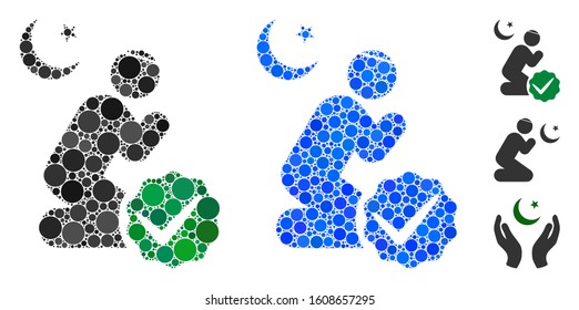 For muslims mosaic of small circles in different sizes and color tinges, based on for muslims icon. Vector small circles are grouped into blue mosaic.