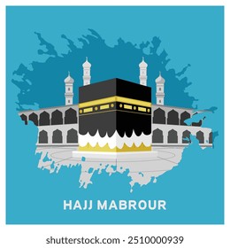 Muslims perform the Hajj pilgrimage. Pray and worship in front of the Kaaba. Islamic Hajj concept. Flat vector illustration.