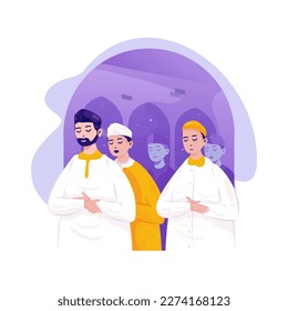 Muslims pray together, Prayer in congregation islamic flat illustration