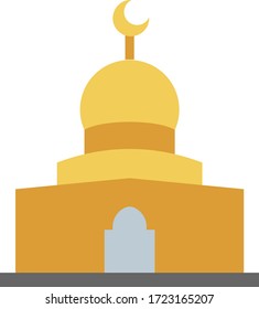 Muslims Prayer Place Vector Icon Design, The Mosque Building with Golden Dome Concept,  Islam Religion Landmark Symbol, Ramazan kareem and Islamic Symbols on white background,