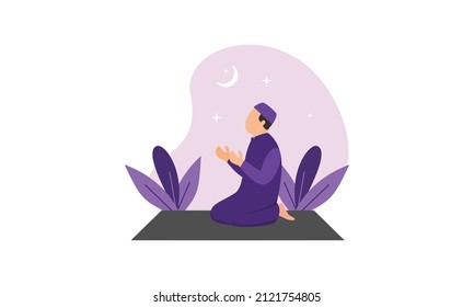 muslims praying concept with mosque vector