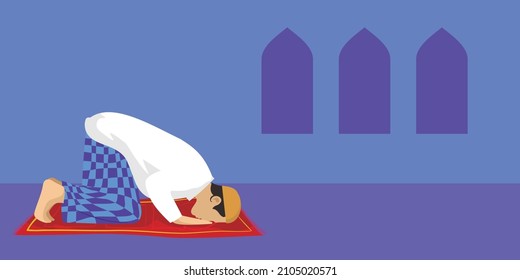 Muslims are praying in the mosque perfectly for Ramadan illustrations, backgrounds or banners