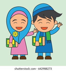 Muslims ready for reading a holy book (alQuran), Islamic concept for daily activity and Ramadan holy month, vector illustration