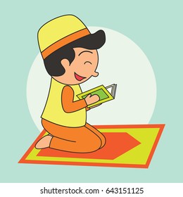 Muslims ready for reading a holy book (alQuran), Islamic concept for daily activity and Ramadan holy month, vector illustration