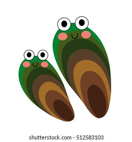 Mussel animal cartoon character isolated on white background.