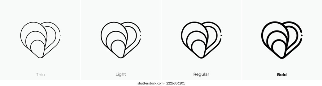 mussel icon. Thin, Light Regular And Bold style design isolated on white background