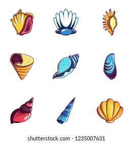 Mussel icons set. Cartoon set of 9 mussel vector icons for web isolated on white background