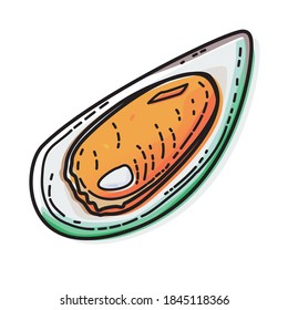 Mussel aislado en el fondo blanco. Ilustración vectorial del marisco.