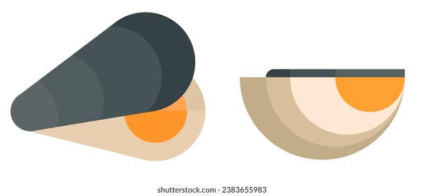 Mussel and oyster in abstract geometric style. Modern fashion vector illustration. Set creative minimal composition. Bright design element in bauhaus trendy concept art.