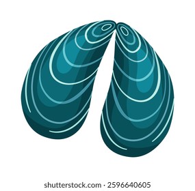 Mussel Seashell. Hand drawn trendy flat style isolated icon on a transparent background seashell. Mussels shell for restaurant menu, promotional poster or banner Vector illustration 