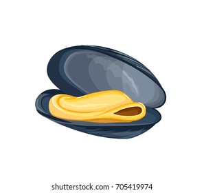 Mussel vector icon isolated, hand drawn sketch of clam, template for menu, luxury sea food diet infographics, sticker, flyer, print