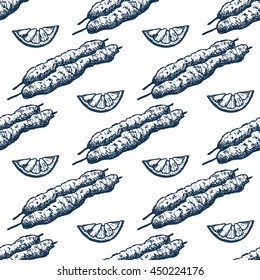 mussels in batter on skewers seamless pattern
