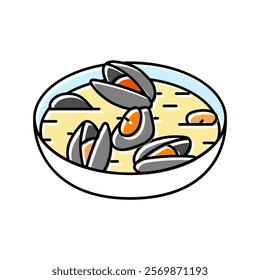 mussels broth sea cuisine color icon vector. mussels broth sea cuisine sign. isolated symbol illustration