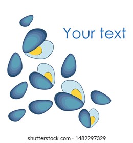 Mussels fresh seafood. Vector backgroung. Food and restaurant design.