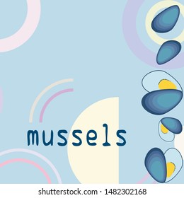 Mussels fresh seafood. Vector backgroung. Food and restaurant design.