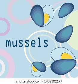 Mussels fresh seafood. Vector backgroung. Food and restaurant design.