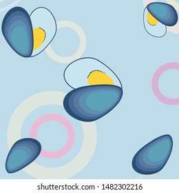 Mussels fresh seafood. Vector backgroung. Food and restaurant design.