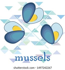 Mussels fresh seafood. Vector backgroung. Food and restaurant design.