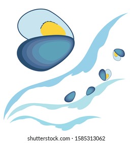 Mussels fresh seafood. Vector backgroung. Food and restaurant design.