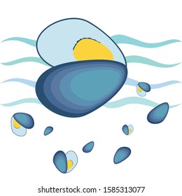 Mussels fresh seafood. Vector backgroung. Food and restaurant design.