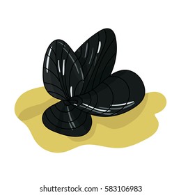 Mussels icon in cartoon style isolated on white background. Sea animals symbol stock vector illustration.