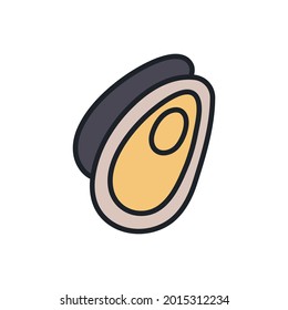 Mussels icon. Vector isolated linear color icon contour shape outline. Thin line. Modern glyph design. Meat products fish and seafood. Marine life