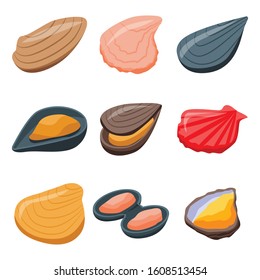 Mussels icons set. Isometric set of mussels vector icons for web design isolated on white background