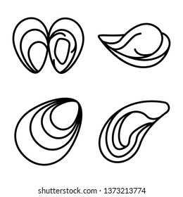 Mussels icons set. Outline set of mussels vector icons for web design isolated on white background