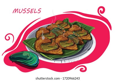 mussels isolated on background vector illustration