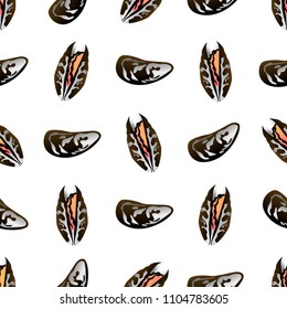 Mussels seamless pattern. Flat Gradient Sea Food Concept.