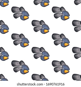 Los mejillones son un patrón transparente en el fondo blanco. Ilustración del vector