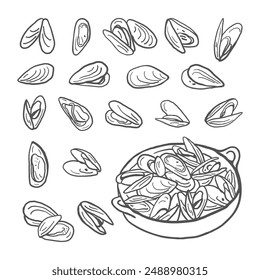 Mussels set isolated on white background