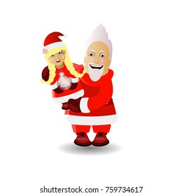 mussiss santa claus and santa claus on hands to keep. illustration for your design. vector on white isolated background